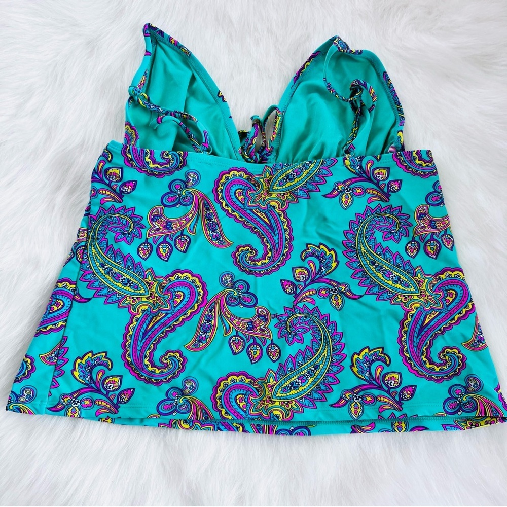 Y2K 2009 Old Navy Teal Paisley Tankini Swim Set - Teal and Purple Size 1 - Picture 9 of 14